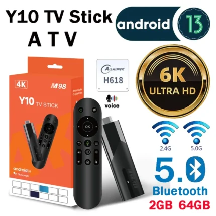 Y10 ATV Mini TV Stick Android 13 Allwinner H618 Quad Core 6K HDR10+ 3D 2.4G&5.8G WIFI BT 5.0 USB 2.0 Voice remote Smart TV BOX