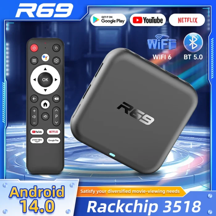 2025 Global Edition R69 Android 14 TV Box Wifi 6 with Bluetooth 5.0 Google YouTube Media Player Set-Top Box Support Voice remote - Image 1
